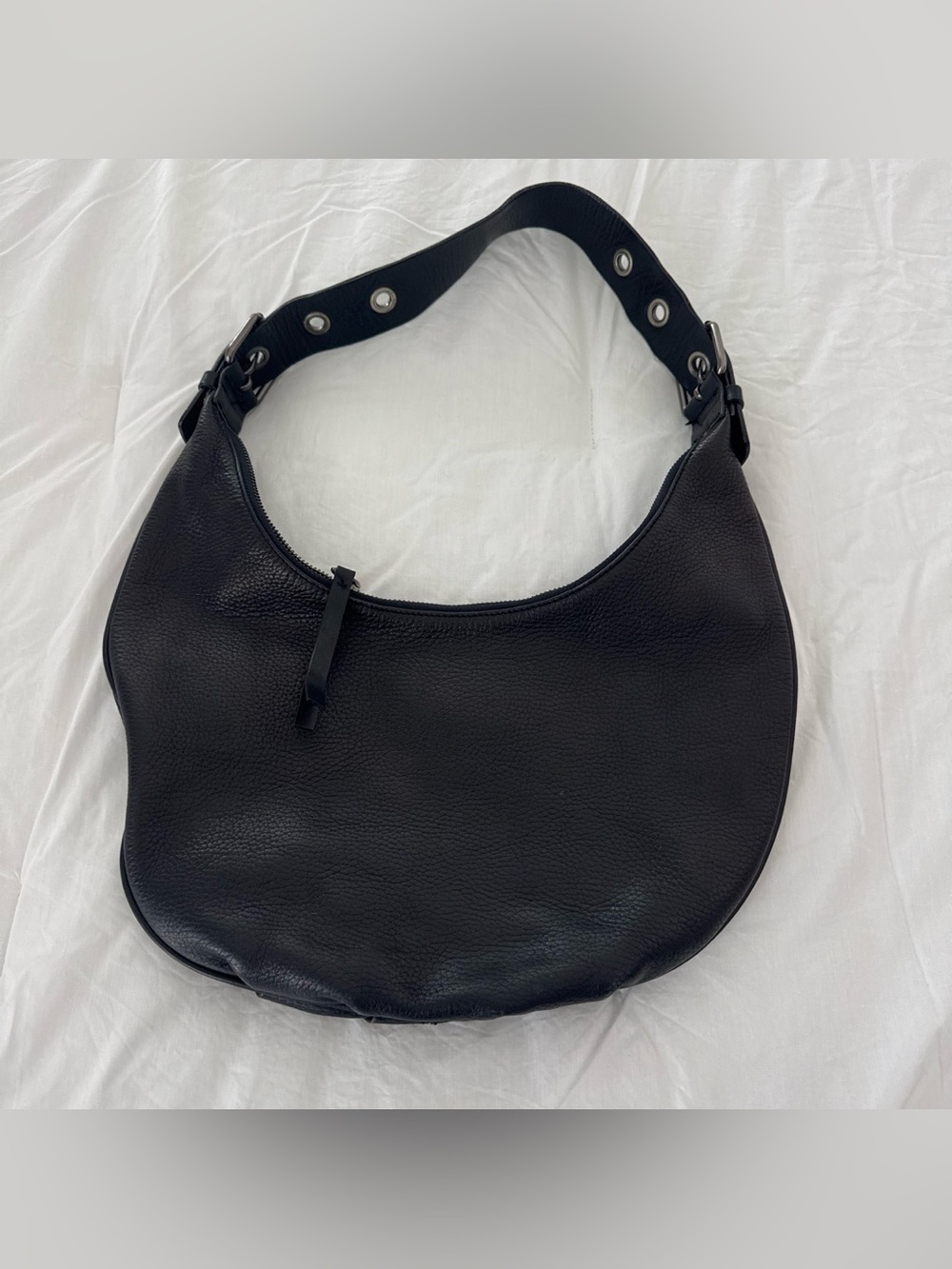 Vintage Banana Republic Black Pebbled Leather Hobo with Grommet Strap
